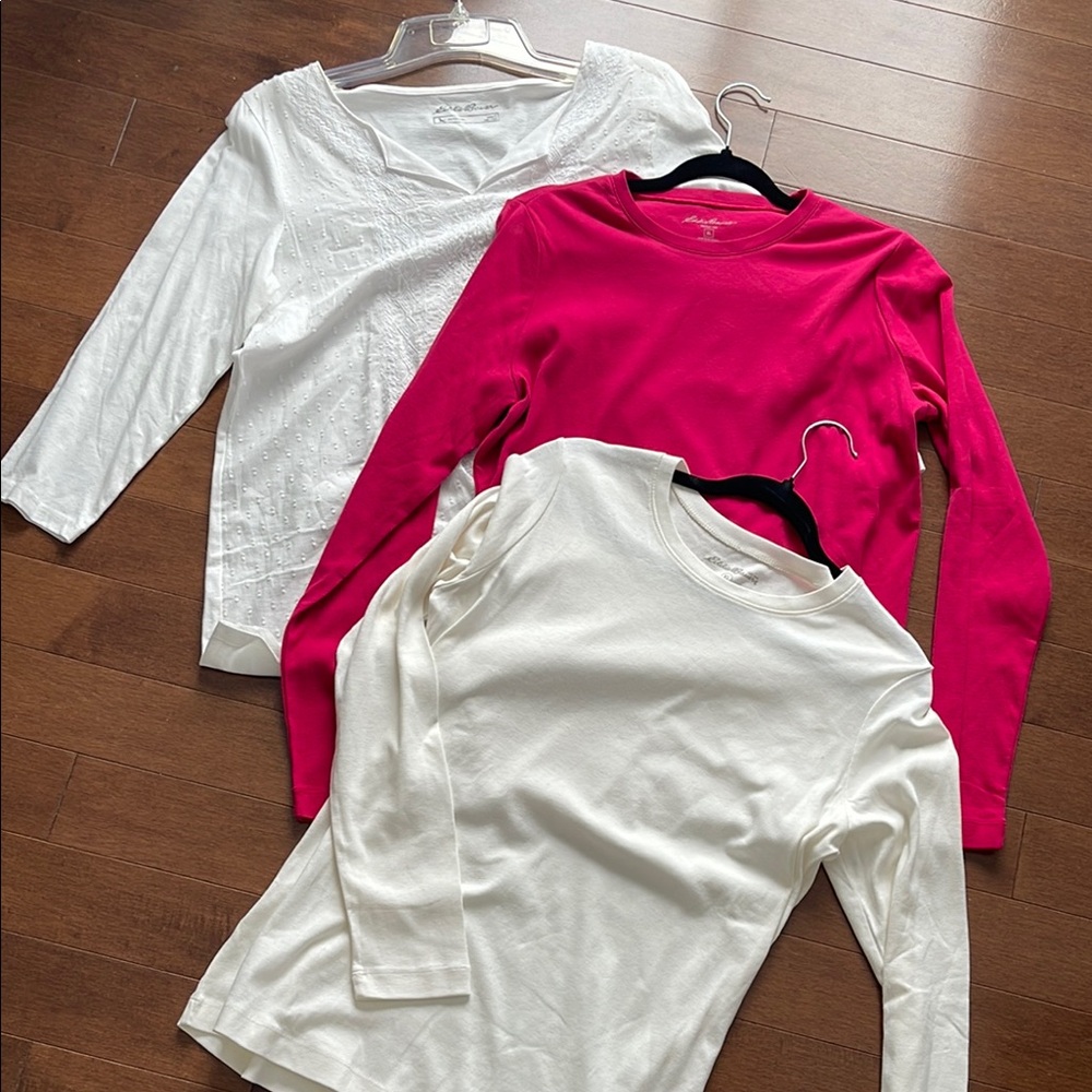 White and Pink Long Sleeve Tops